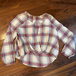 True Craft Red and Cream Plaid Peasant Blouse